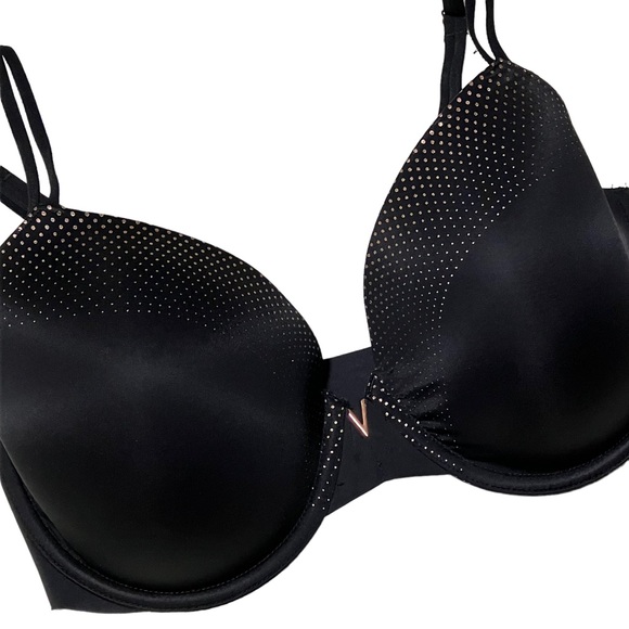 Victoria's Secret Lined Perfect Coverage Black Dotted Underwire 32DDD Bra - Picture 1 of 9